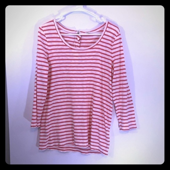 J Crew Factory Orange and white long sleeve top - Picture 1 of 3